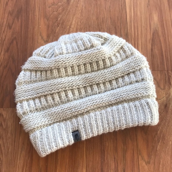 North Face Knit Cream Beanie Hat 